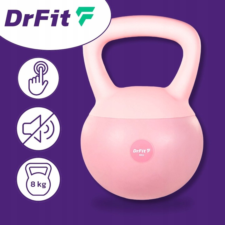 Kettlebell Odważnik Hantla Ciężar Do Ćwiczeń Fitness Różowy 8 kg DrFit
