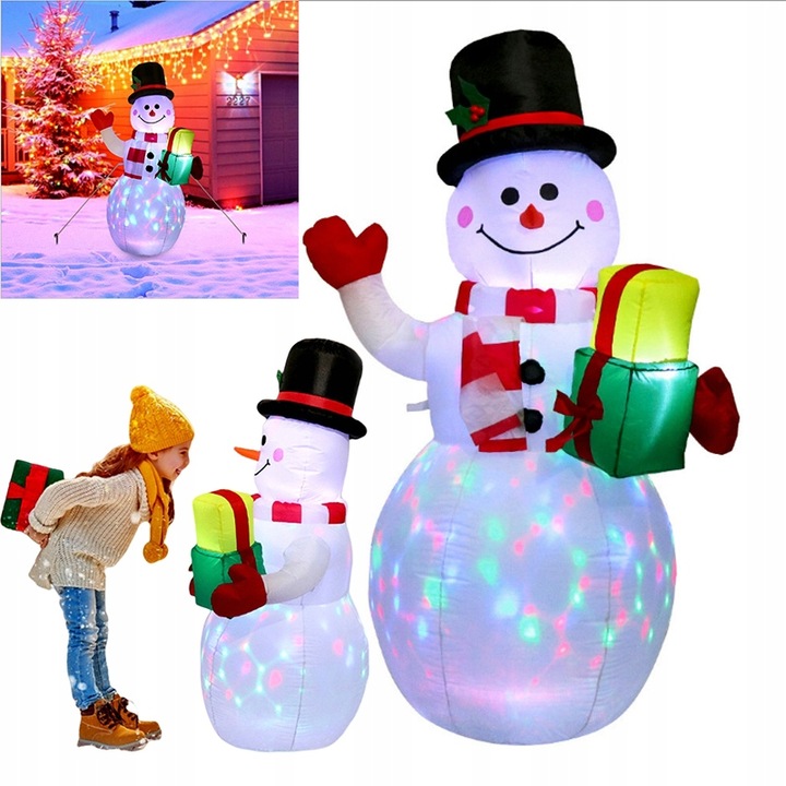 Nadmuchiwany Bałwan LED Duży Dmuchany Bałwanek Pompowany Świecący Ozdoba XL