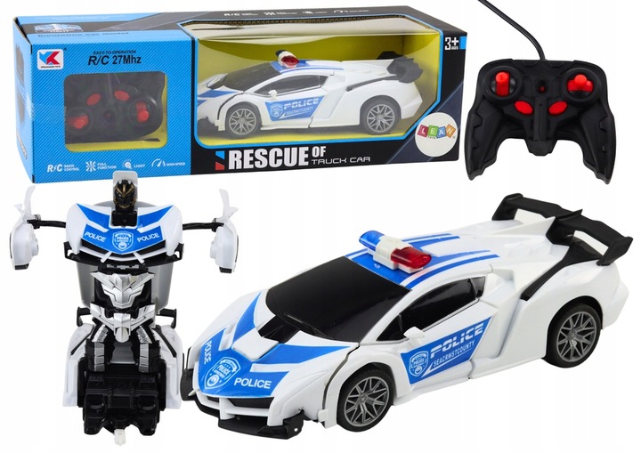 Samochód R/C Policyjny 2w1 Auto Robot Dźwięki Światła / LEAN Toys