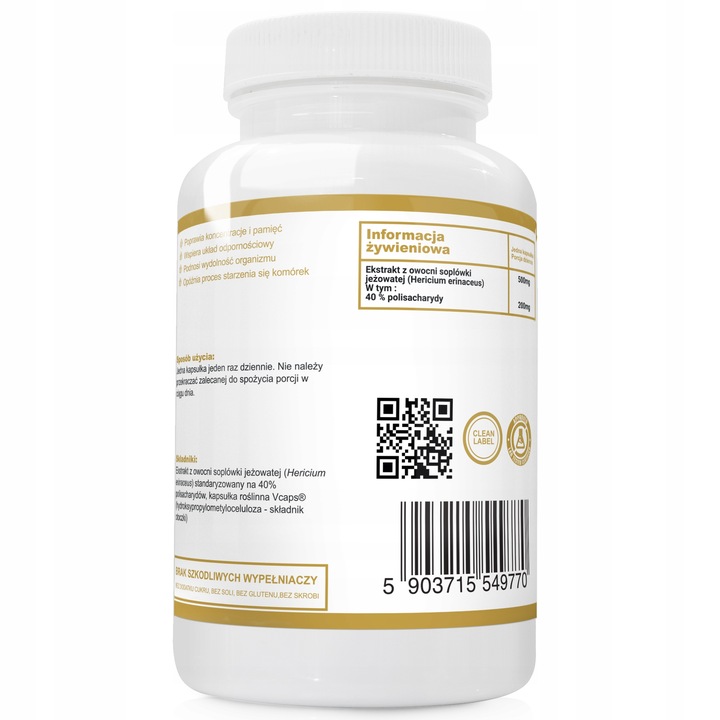 Lions Mane 500mg Soplówka jeżowata PAMIĘĆ 60kap