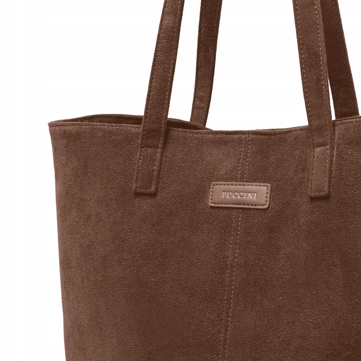PUCCINI Torebka Damska Shopper Duża Ekologiczny Zamsz Brązowa BK2251034D-2