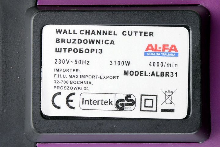 BRUZDOWNICA ELEKTRYCZNA DO BETONU FREZARKA ZESTAW NARZEDZIA TARCZE 3100 W