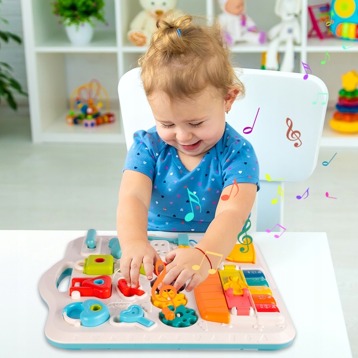 STOLIK EDUKACYJNY INTERAKTYWNY TABLICA MANIPULACYJNA KŁÓDKI KLUCZE PIANINO