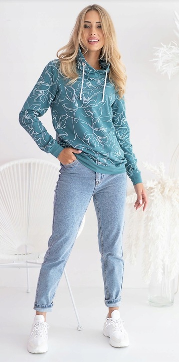 BLUZA DRESOWA DAMSKA BAWEŁNIANA Z KOMINEM W PRINT KWIATY KOLORY ROZMIARY