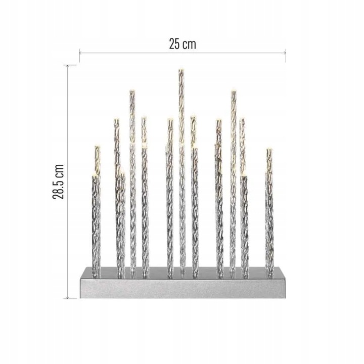 Świąteczny świecznik srebrny 19 LED 28 cm 3x AA ciepła biel IP20 timer EMOS