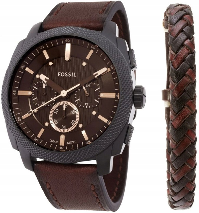 ZEGAREK MĘSKI FOSSIL FS6102SET BRĄZOWY CHRONO - ZESTAW PREZENTOWY Z PASKIEM