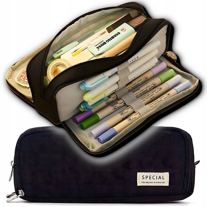 Duży Piórnik Szkolny Saszetka Trzykomorowy Zamek Piórnik do Szkoły + GRATIS