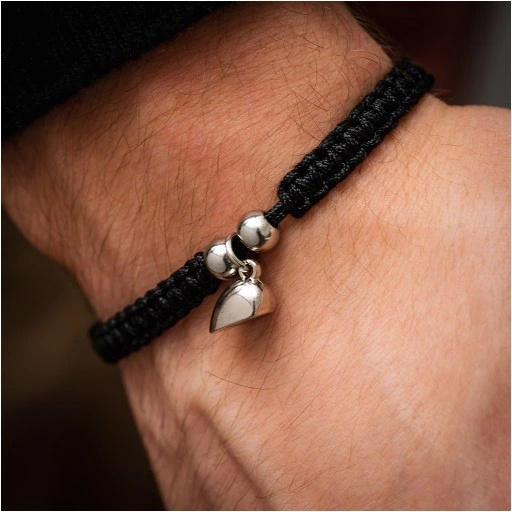 Bransoletki z MAGNESEM dla par sznurkowe SERCE WALENTYNKI czarne regulowane