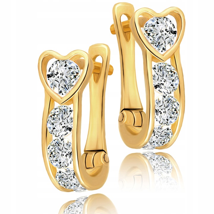 Złote Kolczyki Serca Angielskie Zapięcia GRAWER