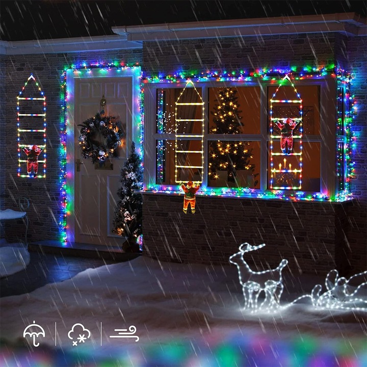 ŚWIĄTECZNE LAMPKI LED DRABINKA ŚWIĘTEGO MIKOŁAJA 8 TRYBÓW 75 CM PILOT USB