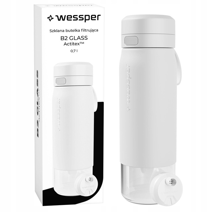 Butelka filtrująca szklana bidon na wodę z filtrem WESSPER B2 ACTITEX 700ml