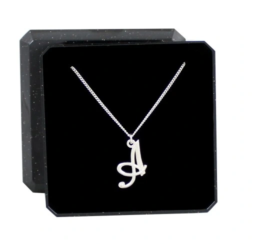 Naszyjnik srebrny z LITERKĄ A łańcuszek pancerka pudełko 45 cm
