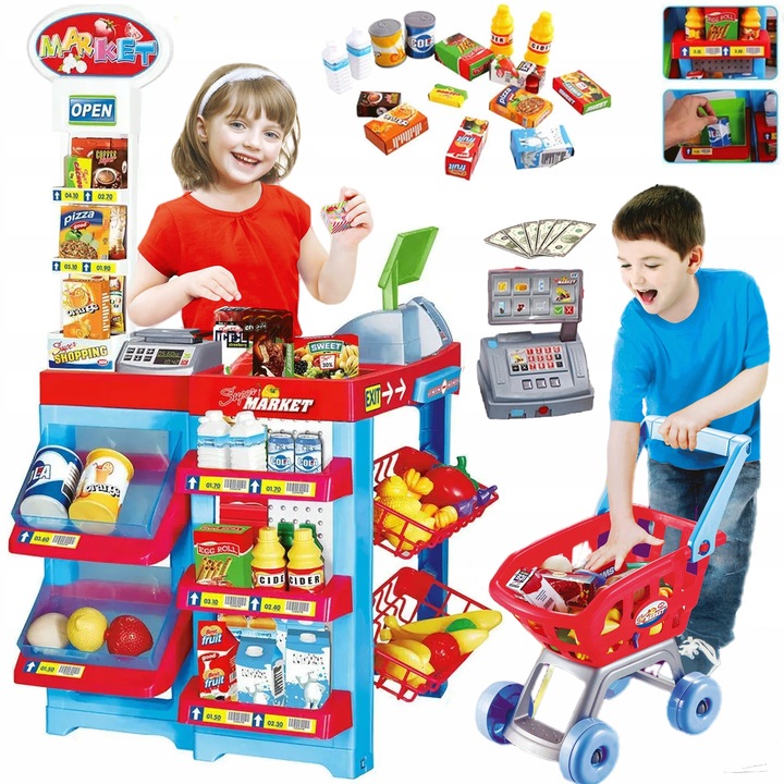 SUPERMARKET SKLEP DLA DZIECI STRAGAN KASA WAGA KOSZYK WÓZEK ZAKUPY MATADI