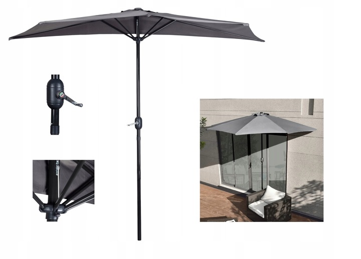 Parasol Ogrodowy Półparasol 2,7m Szary Ścienny Na Taras Balkon