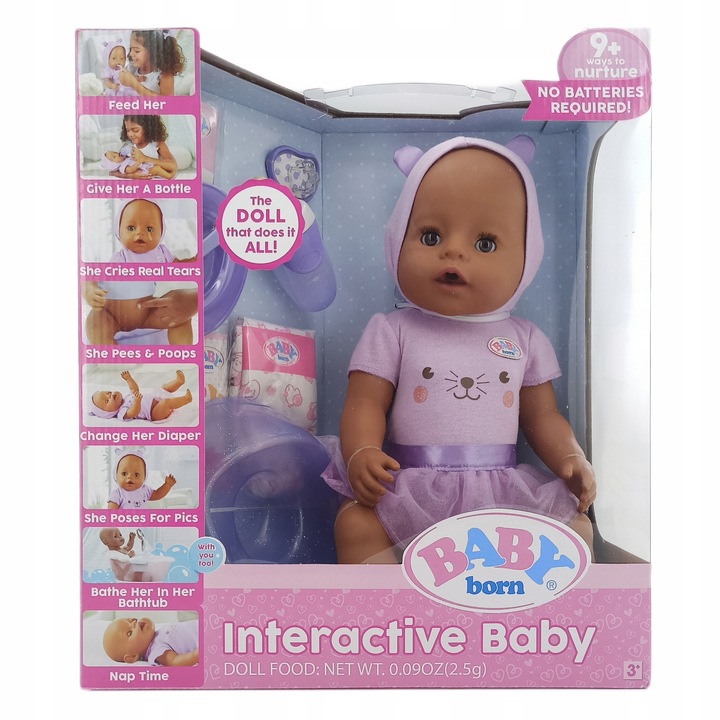INTERAKTYWNA LALKA BABY BORN - 9 ELEMENTÓW i 9 FUNKCJI - NIE WYMAGA BATERII