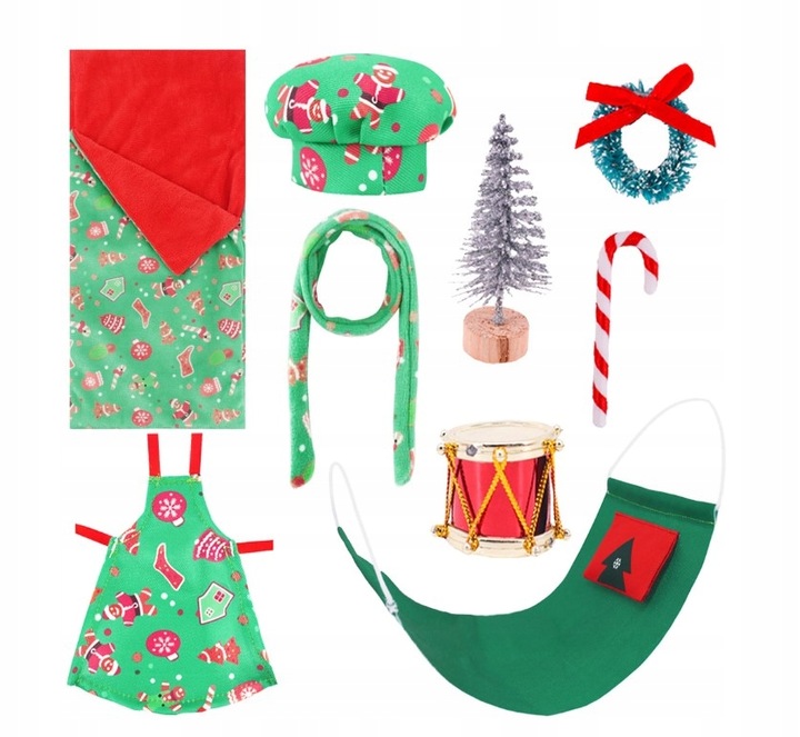 ZESTAW UBRANKA I AKCESORIA DLA ELFA PSOTNIKA ELF ON THE SHELF HAMAK KOCYK