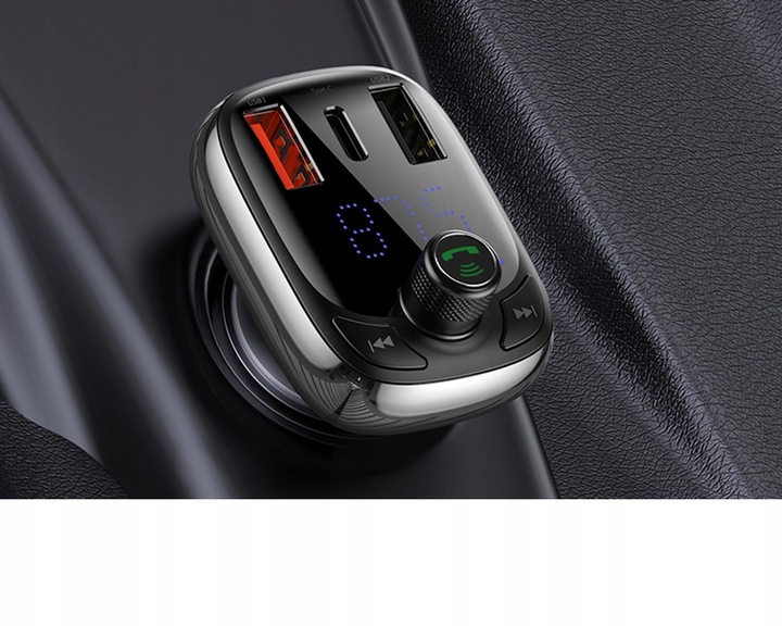 BASEUS TRANSMITER FM BLUETOOTH SZYBKA ŁADOWARKA 3x USB USB-C 36W PD QC 3.0