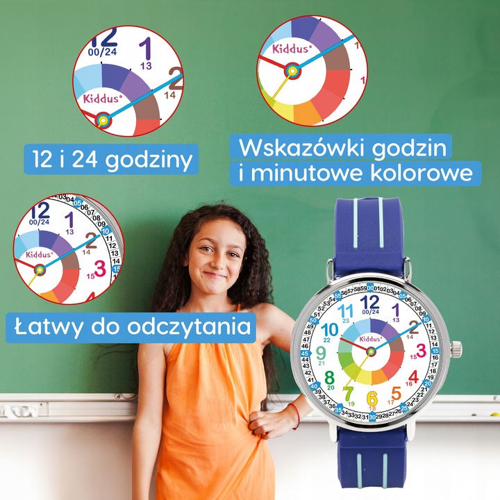 Kiddus zegarek dla dziecięcy Edukacyjny Niebieski Klasyczny