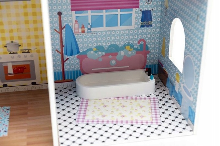 DREWNIANY DOMEK DLA LALEK WILLA MEBELKI W ZESTAWIE