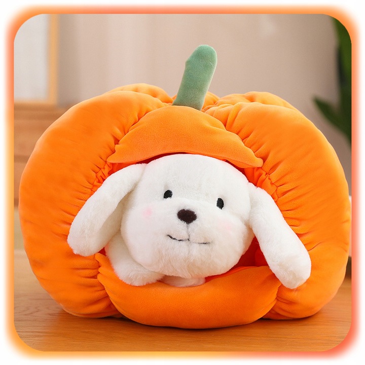 MASKOTKA PIESEK W DOMKU Z DYNI Pluszowy Pies PLUSZAK 2w1 dla dzieci 25 cm