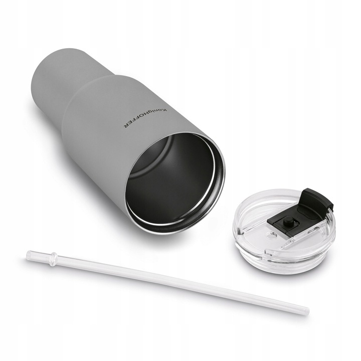 KUBEK TERMICZNY ze słomką PRÓŻNIOWY SZARY DUŻY Konighoffer Davos 1200 ml