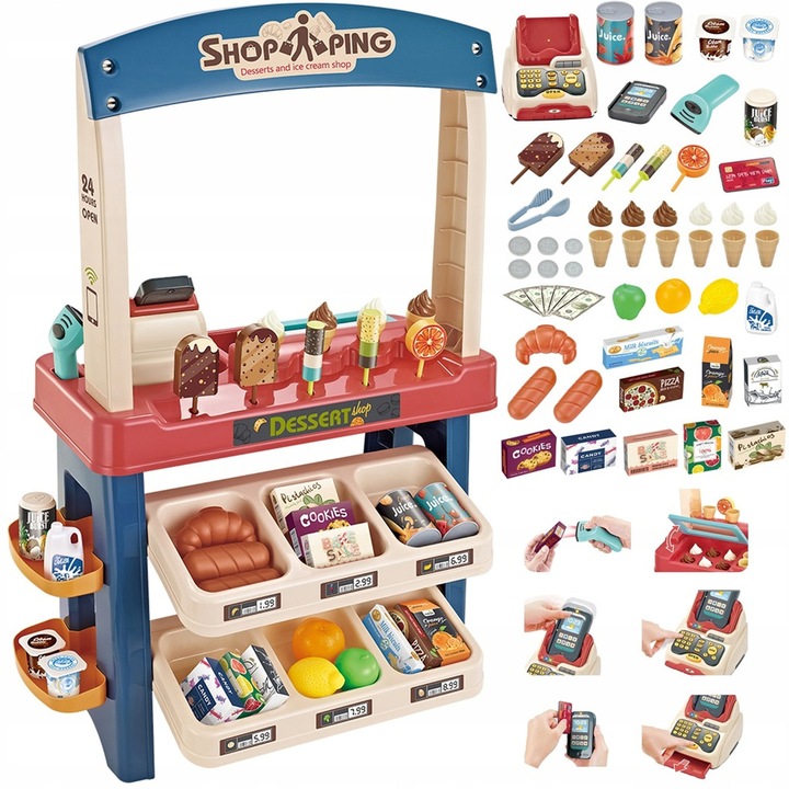 SKLEP SUPERMARKET DLA DZIECI STRAGAN KASA LODY DŹWIĘKI + 55 AKC. MATADI