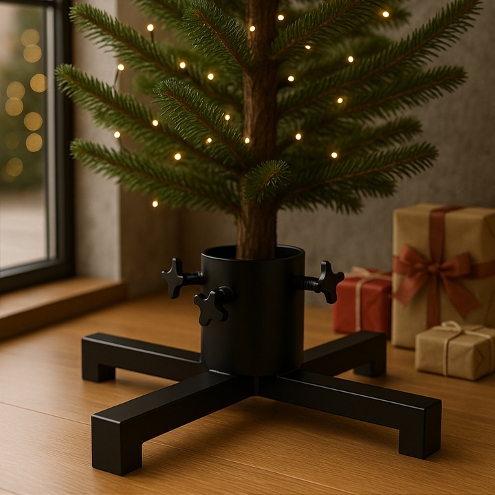 STOJAK POD CHOINKĘ LOFT 40x40 cm METALOWY CZARNY STOJAK Z KUBKIEM NA WODE
