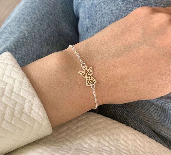 Srebrna bransoletka dla dziewczynki Anioł Serce 925 Komunia Chrzest prezent