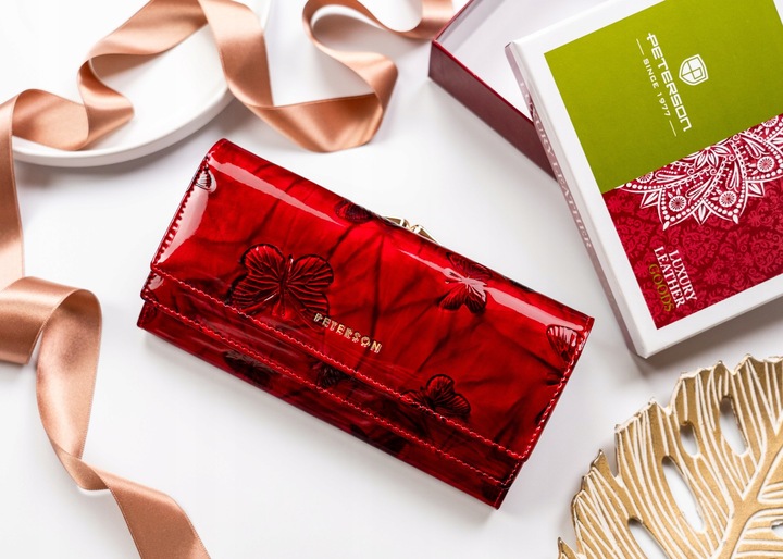 Portfel damski skórzany PETERSON duży czerwony super pojemny RFID STOP kart