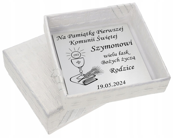 ŁAŃCUSZEK SREBRNY MEDALIK KOMUNIJNY MATKA BOSKA DO KOMUNII NA CHRZEST