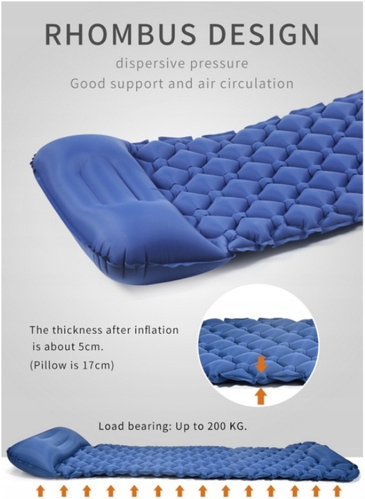 ULTRALEKKA MATA WBUDOWANA POMPKA KARIMATA GRUBY WYGODNY MATERAC ŁÓŻKO BLUE
