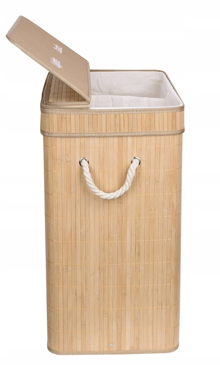 KOSZ BAMBUSOWY NA PRANIE BIELIZNĘ Z POKRYWĄ DWUKOMOROWY POJEMNIK DUŻY 100L