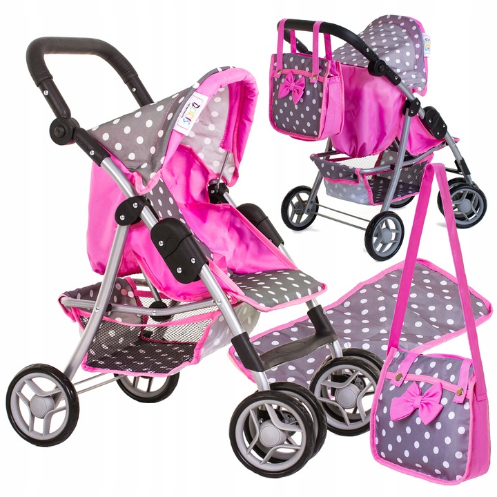 WÓZEK DLA LALEK spacerowy duża spacerówka TORBA PRZEWIJAK regulowana rączka