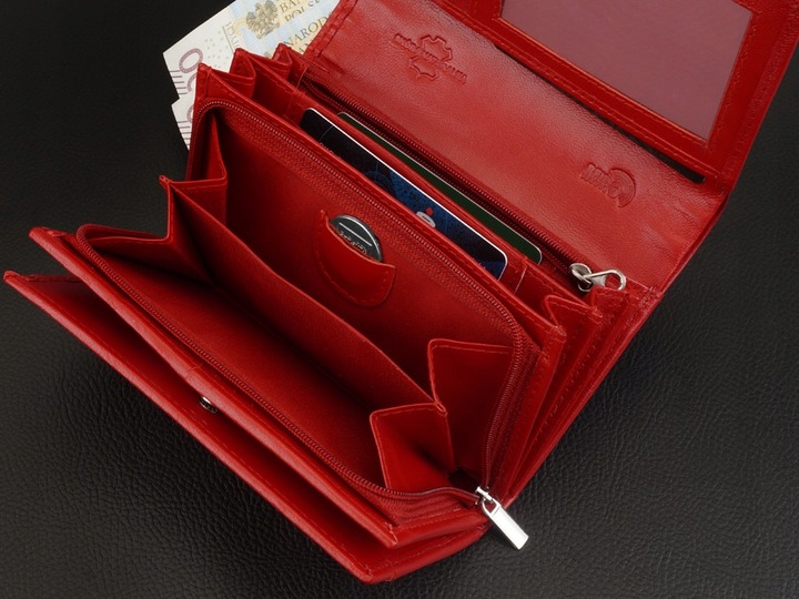 KOCHMANSKI portfel damski skórzany średni zapinany super pojemny czerwony