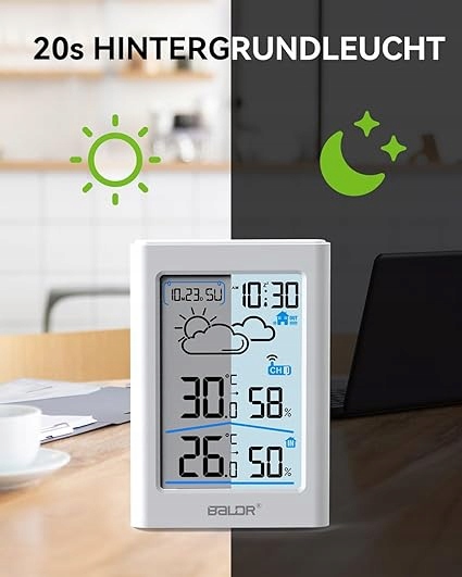 Radiowa stacja pogodowa z czujnikiem zewnętrznym zegar radiowy DCF termomet