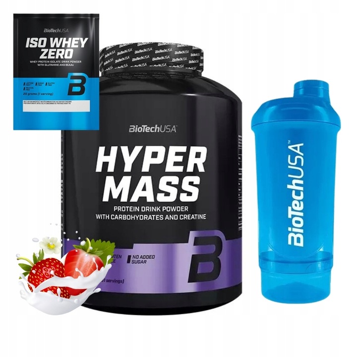 BIOTECH USA HYPER MASS 5000 4000g GAINER NA MASĘ + SHAKER + PRÓBKA ISO WHEY