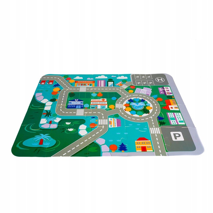 Klocki Miasto Drewniane Auta Zestaw + Puzzle Mata 115 Klocków Edukacyjne