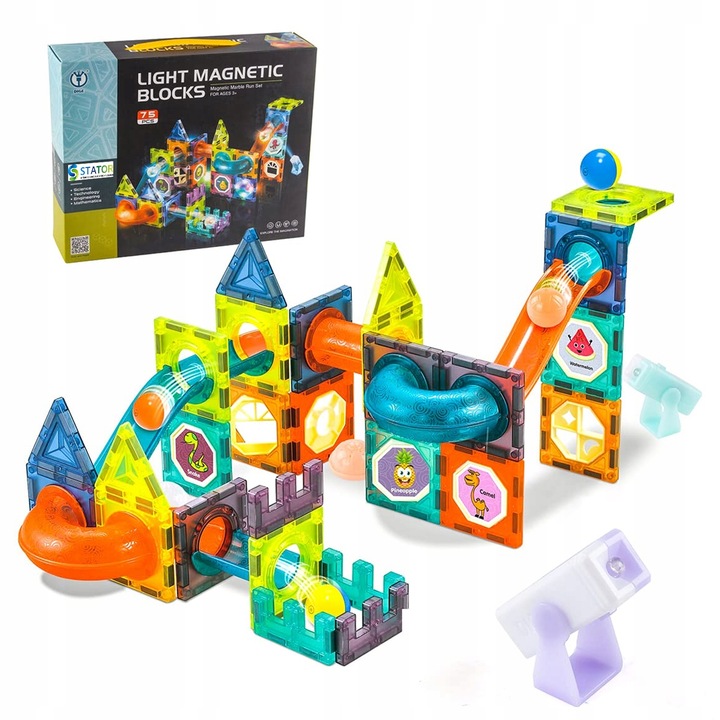 KLOCKI MAGNETYCZNE 3D Konstrukcyjne Magnetic TOR KULKOWY ŚWIECĄCY 75 el.
