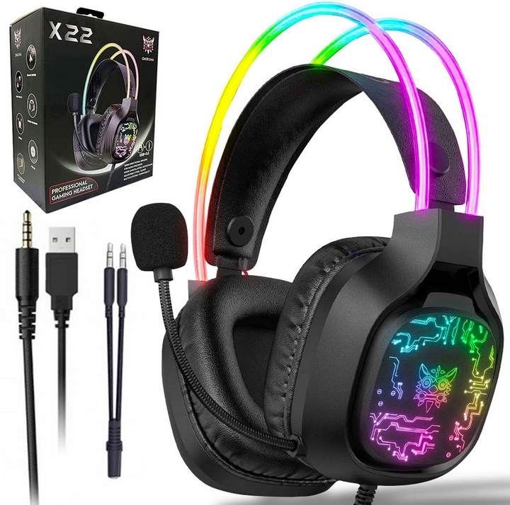 ONIKUMA SŁUCHAWKI GAMINGOWE X22 DLA GRACZY DO GRANIA Z MIKROFONEM RGB LED