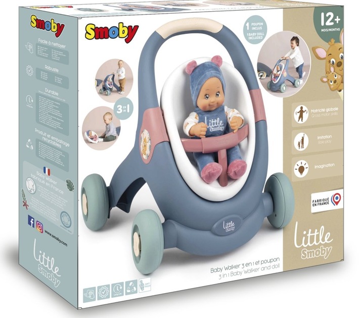 LITTLE SMOBY CHODZIK PCHACZ 3 W 1 WÓŻEK Z LALKĄ