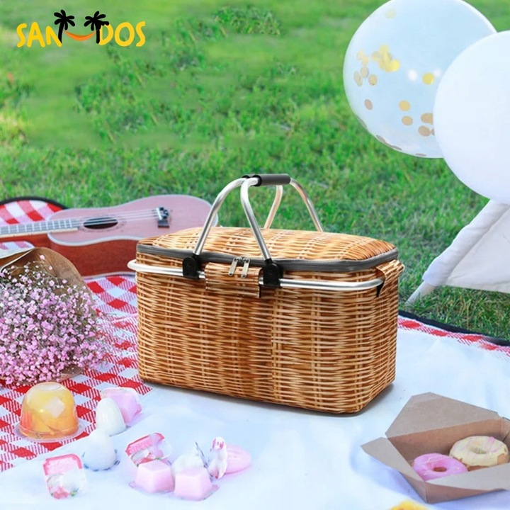 Torba kosz termiczny wiklinowy piknikowy koszyk na piknik zakupy składany