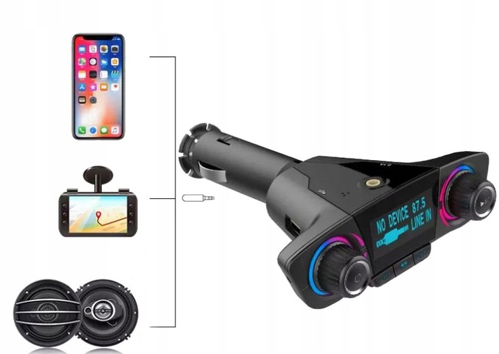 Transmiter Bluetooth FM Ładowarka 2x USB 2.1A SD