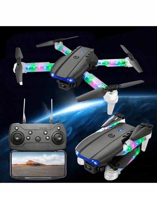 E99D DRON Z PODWÓJNE KAMERY ZABAWKA SKŁADANIE CZTEROOSIOWE Z ŚWIATŁO LED