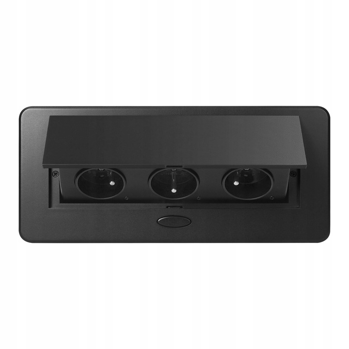 gniazdo wpuszczane chowane w blat potrójne stalowe czarne gniazdo meblowe