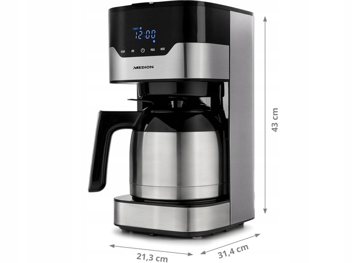 Ekspres przelewowy Medion TERMOS 1.2L 900W,Reg.aromatu kawy,do 8 filiżanek