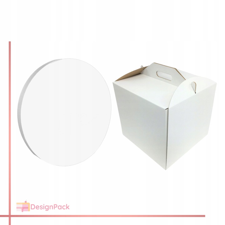 Pudełko na tort 30x30x28cm + Podkład 30 cm styrodurowy biały