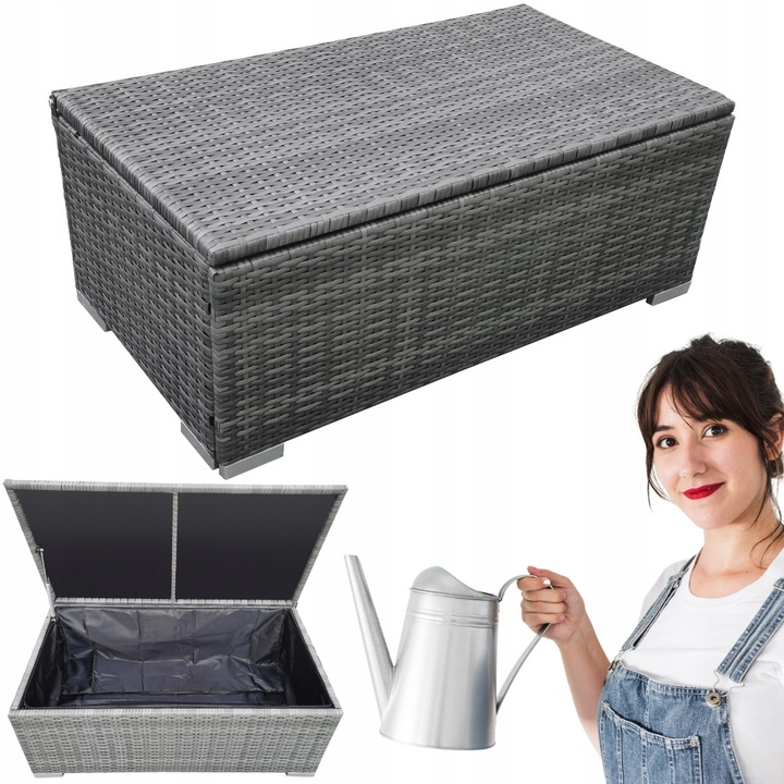 Skrzynia Ogrodowa Szary Technorattan Pojemnik Do Przechowywania 100x55 cm