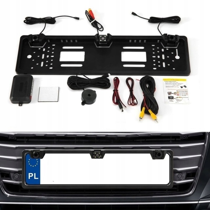 Kamera cofania i 2x czujniki parkowania w ramce