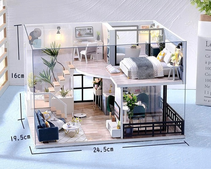 Domek dla Lalek Drewniany LED Piętrowy Retro Model do Złożenia DIY Meble