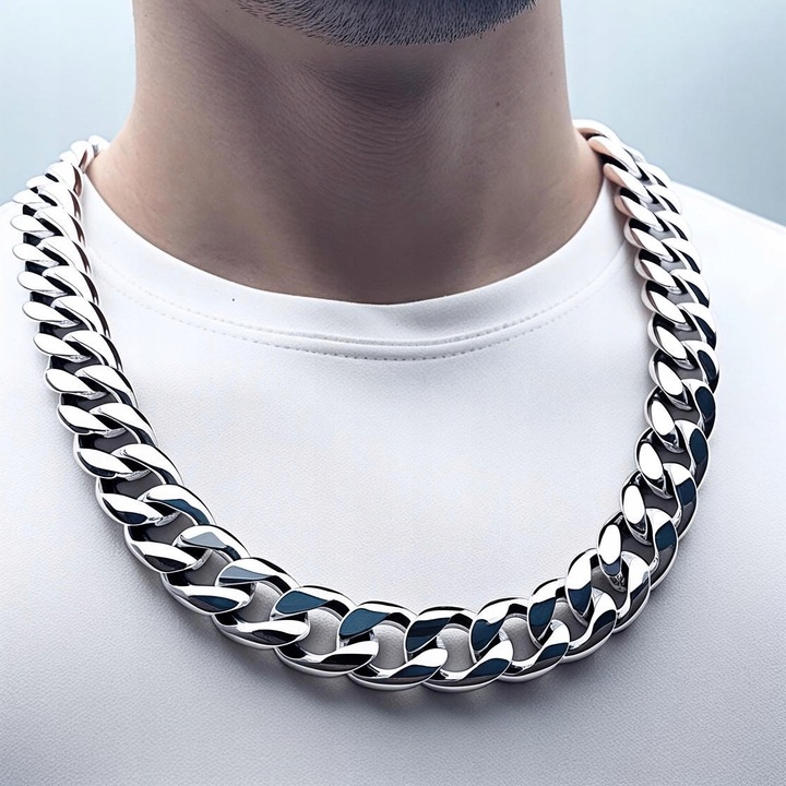 Łańcuszek Naszyjnik Męski Srebrny Gruby 9mm Łańcuch Na Prezent Kubański